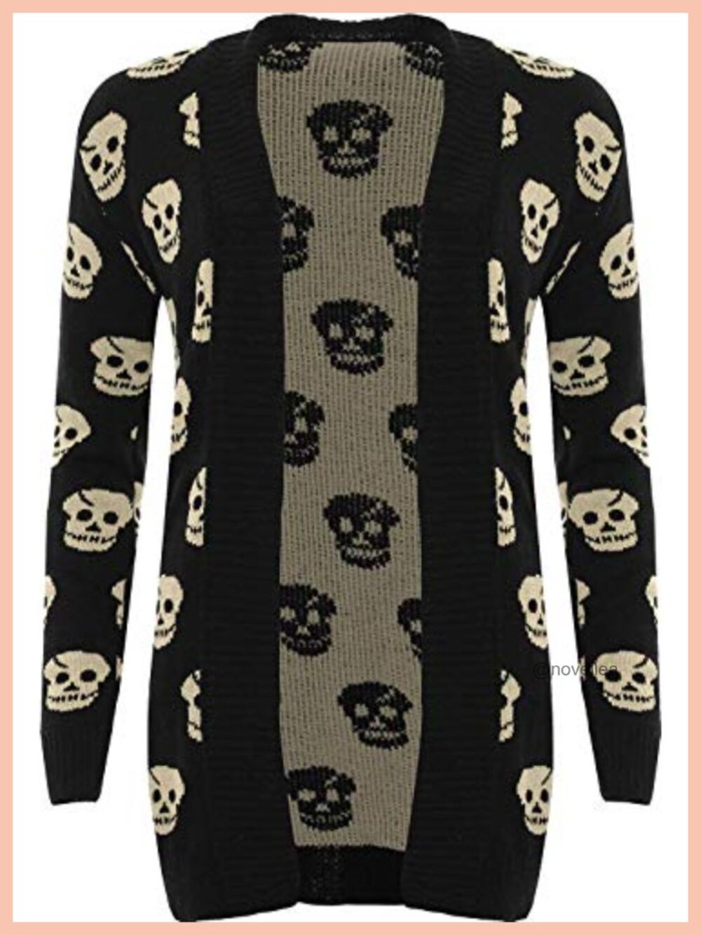 Knitted Skull Print Long Sleeve Open Cardigan